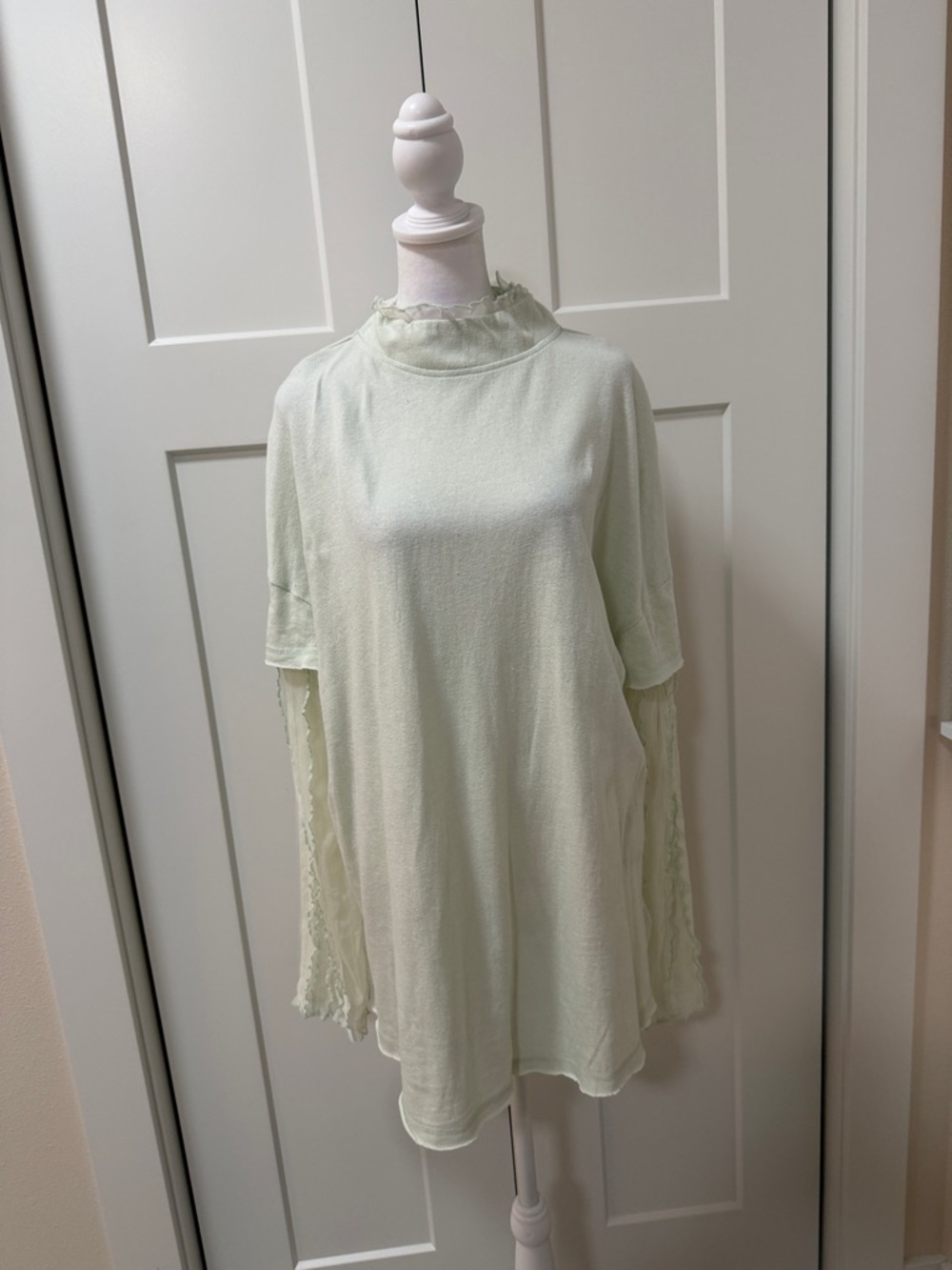 Light Green Ruffle Neck Long Sleeve Women's Top By Free People